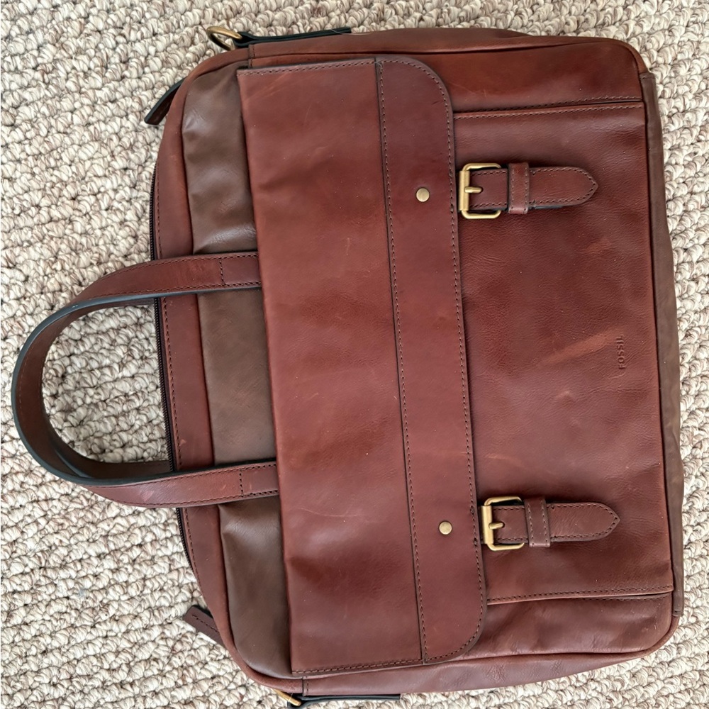 Fossil Rich Brown Leather Briefcase
